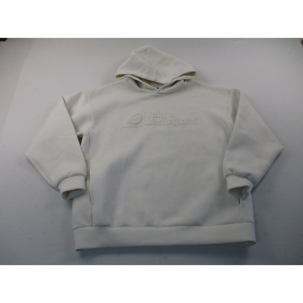 Tokyo Disney Resort Hoodie Men M Cream Embossed Logo Tokyo Disneyland Fleece